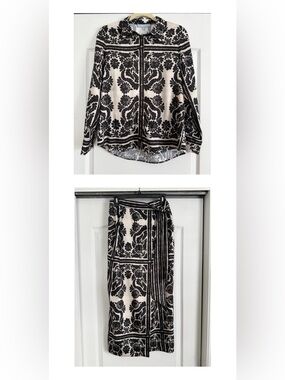 Antonio Melani Black & Ivory Matching Set - Wrap Skirt & Button Down Blouse